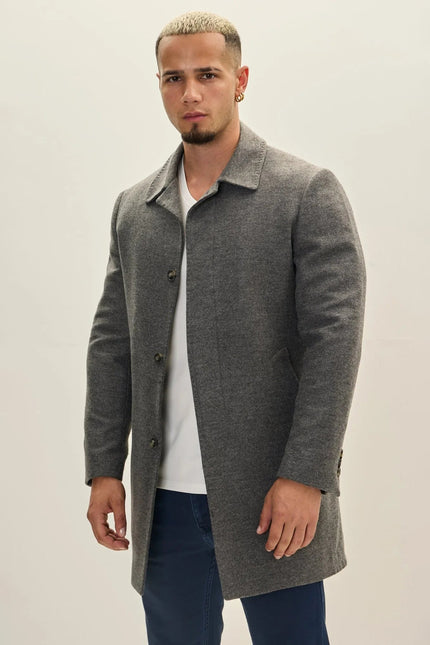 Men's Classic Double-Breasted Wool Peacoat - Grey | Ron Tomson