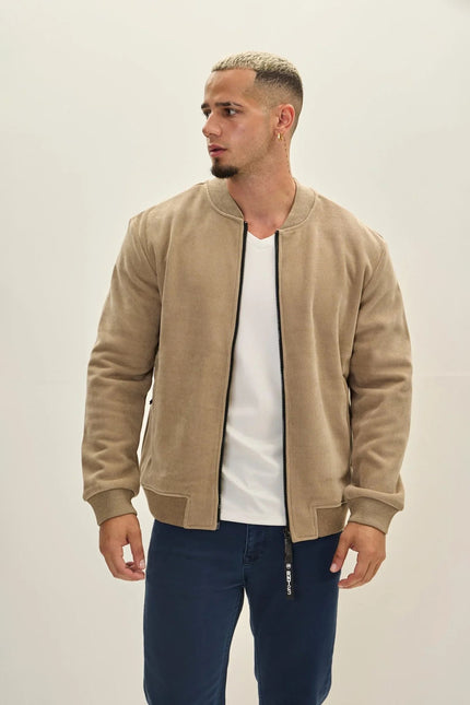 Men's Lined Bomber Jacket - Beige | Ron Tomson