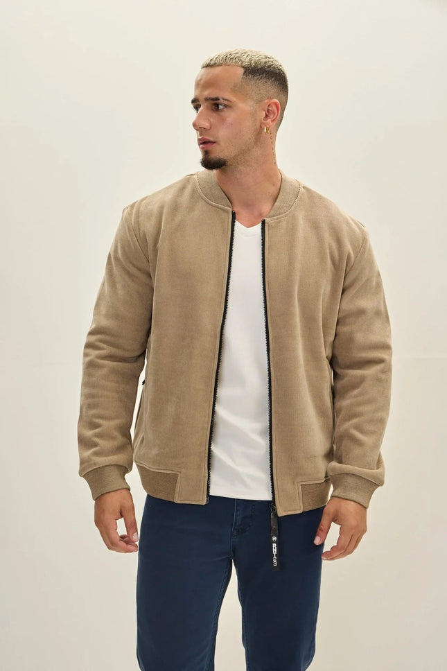 Men's Lined Bomber Jacket - Beige | Ron Tomson
