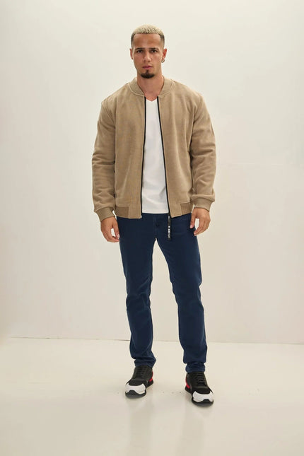 Men's Lined Bomber Jacket - Beige | Ron Tomson