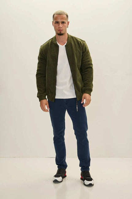Men's Lined Bomber Jacket - Khaki | Ron Tomson