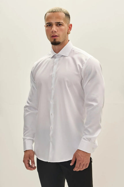 Men's Spread Collar Dress Shirt - White | Ron Tomson