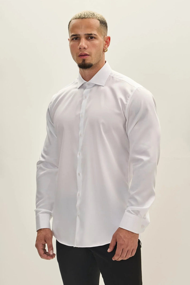 Men's Spread Collar Dress Shirt - White | Ron Tomson