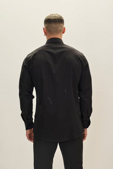 Men's Cotton Spread Collar Dress Shirt - Black | Ron Tomson
