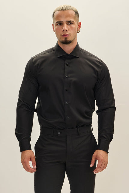 Men's Cotton Spread Collar Dress Shirt - Black | Ron Tomson