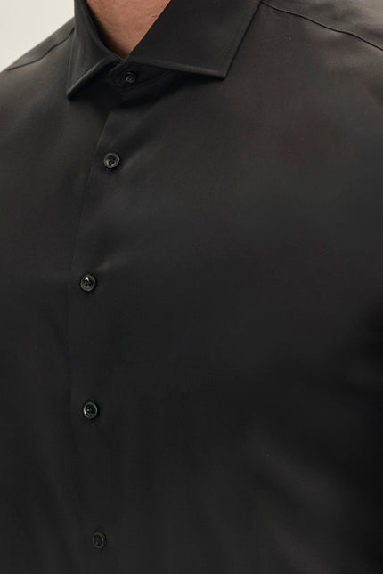 Men's Cotton Spread Collar Dress Shirt - Black | Ron Tomson
