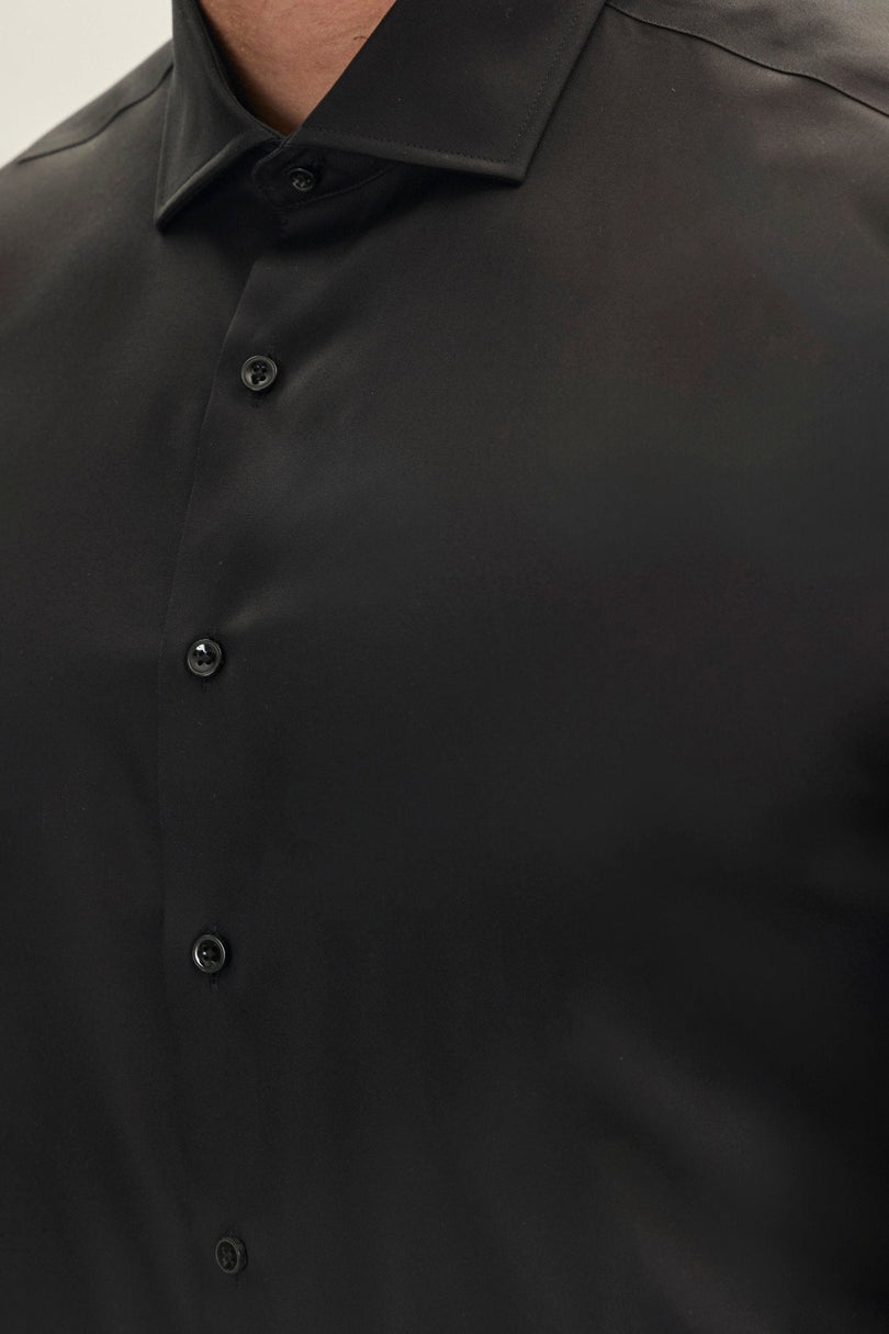 Men's Cotton Spread Collar Dress Shirt - Black | Ron Tomson