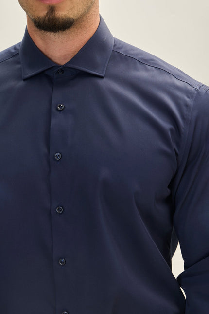 Men's Spread Collar Cotton Dress Shirt - Navy | Ron Tomson