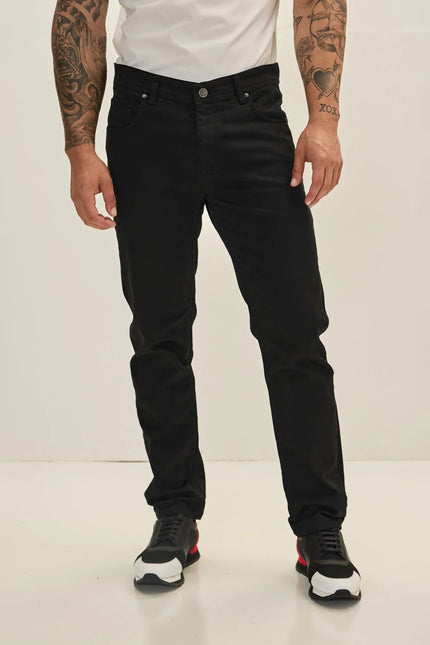 Men's Slim 5-Pocket Cotton Jeans - Jet Black | Ron Tomson