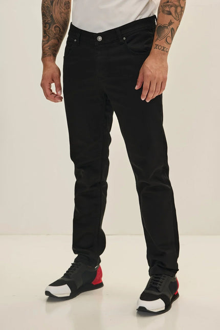 Men's Slim 5-Pocket Cotton Jeans - Jet Black | Ron Tomson
