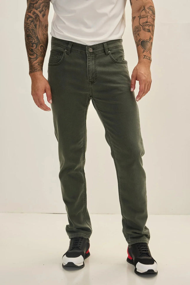 Slim Cotton Five-Pocket Jeans - Olive