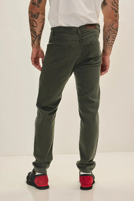 Men's Slim Cotton Five-Pocket Jeans - Olive | Ron Tomson