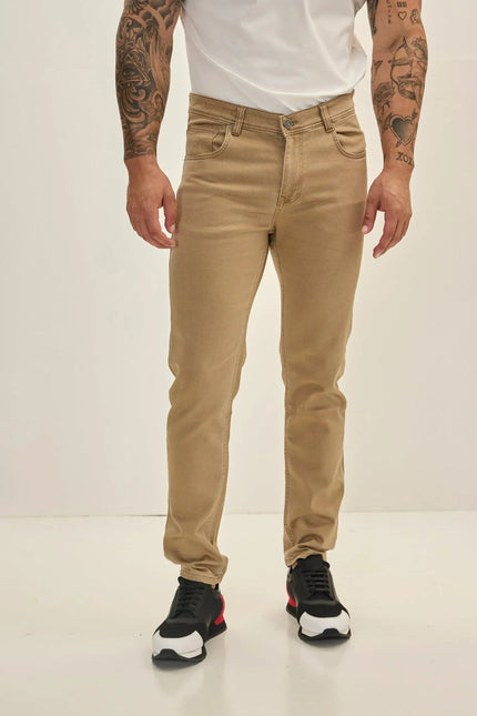 Men's Cotton 5-Pocket Jeans - Milk Brown | Ron Tomson
