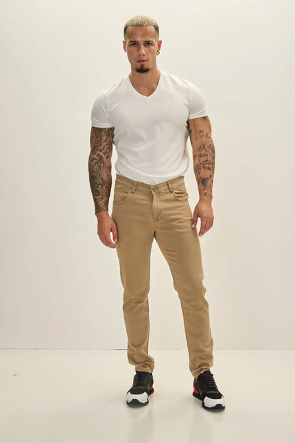 Men's Cotton 5-Pocket Jeans - Milk Brown | Ron Tomson