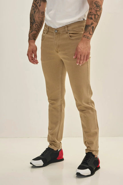 Men's Cotton 5-Pocket Jeans - Milk Brown | Ron Tomson