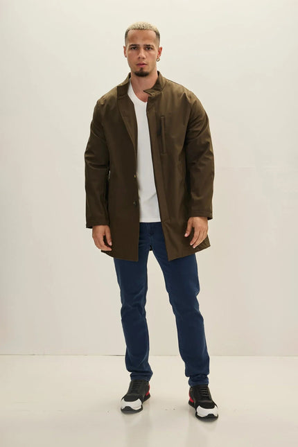 Men's Knee-Length Raincoat - Khaki | Ron Tomson