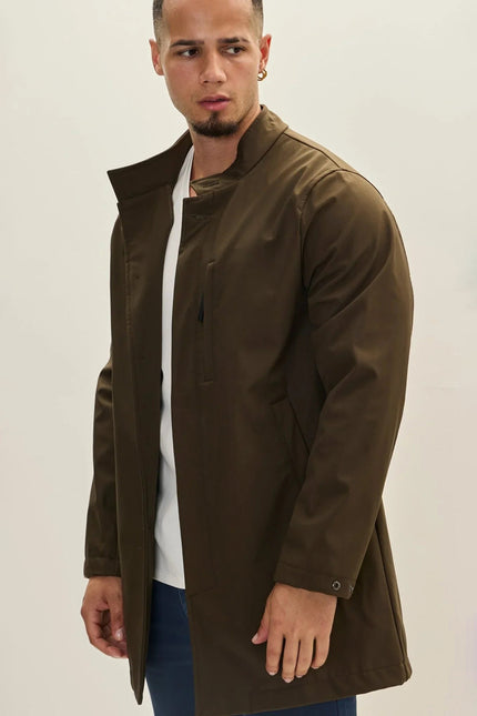 Men's Knee-Length Raincoat - Khaki | Ron Tomson