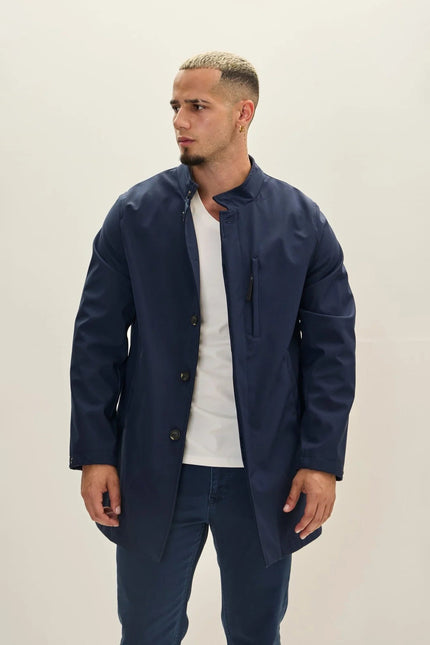 Men's Longline Raincoat - Navy | Ron Tomson