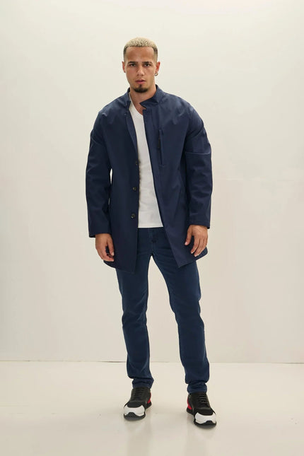 Men's Longline Raincoat - Navy | Ron Tomson
