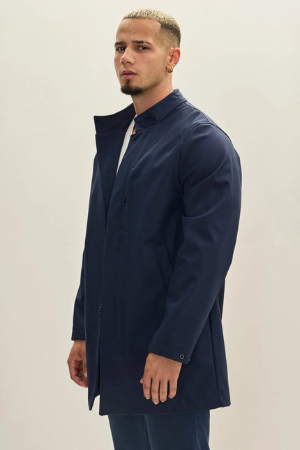 Men's Longline Raincoat - Navy | Ron Tomson