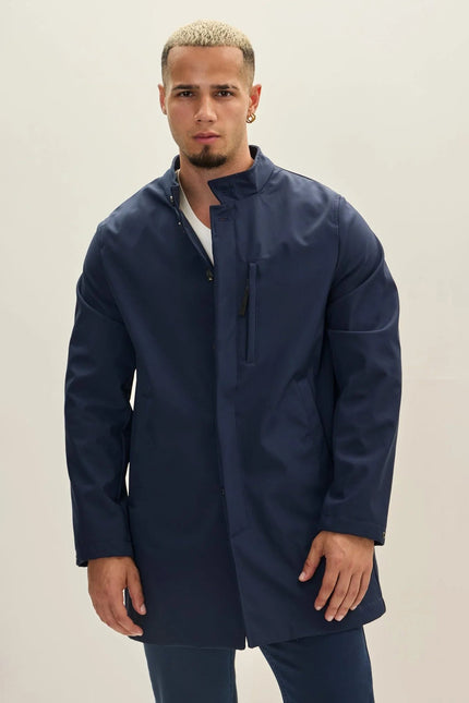 Men's Longline Raincoat - Navy | Ron Tomson