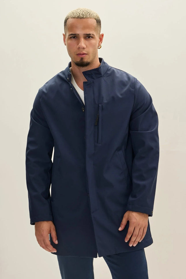 Men's Longline Raincoat - Navy | Ron Tomson