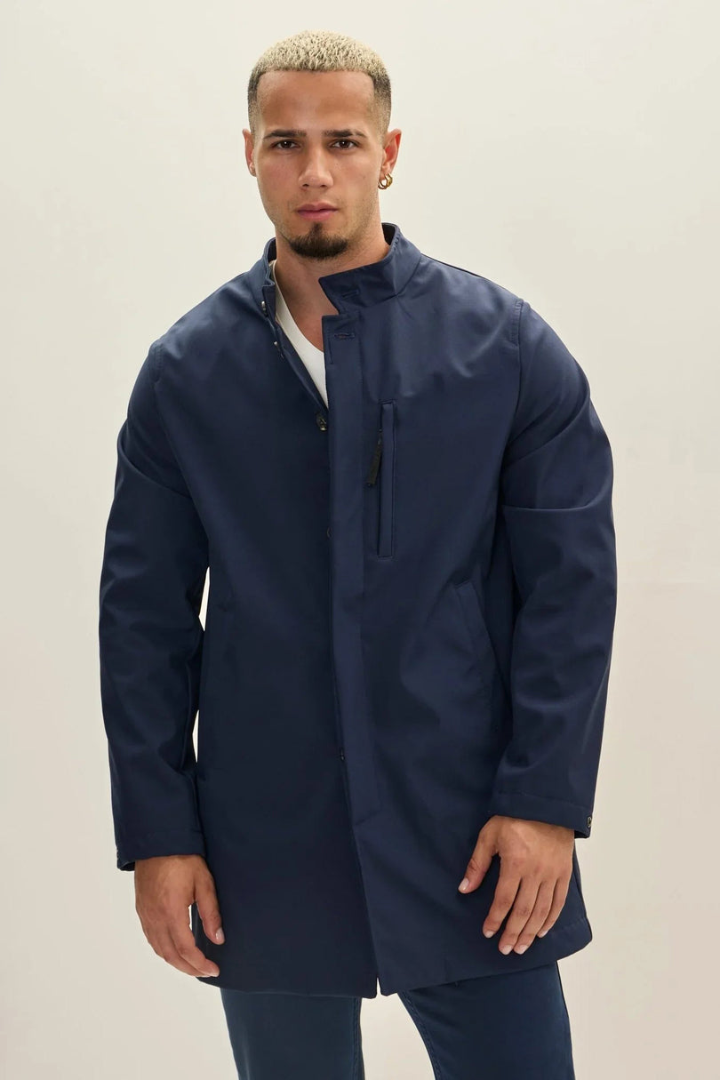 Men's Longline Raincoat - Navy | Ron Tomson