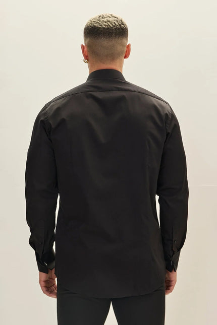 Men's Pleated Tuxedo Shirt - Black | Ron Tomson