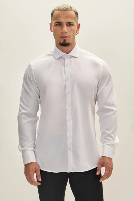 Men's Spread Collar Dress Shirt - White | Ron Tomson