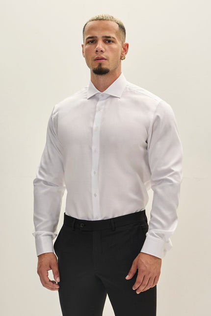 Men's Spread Collar Dress Shirt - White | Ron Tomson