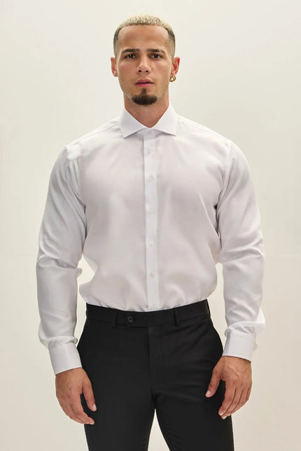 Men's Spread Collar Dress Shirt - White | Ron Tomson