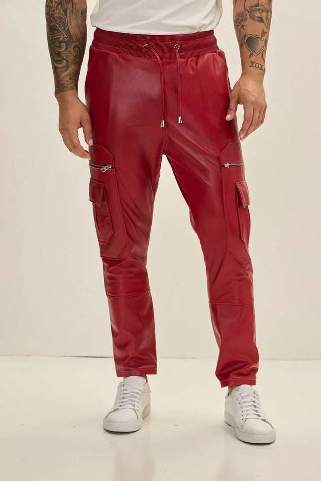 Men's Lambskin Leather Joggers - Red | Ron Tomson