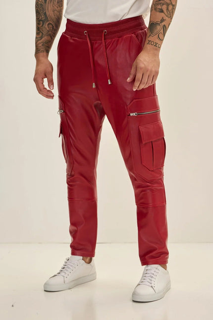 Men's Lambskin Leather Joggers - Red | Ron Tomson
