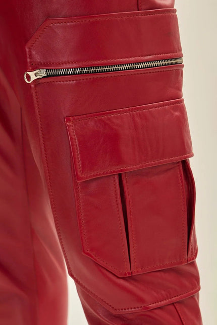 Men's Lambskin Leather Joggers - Red | Ron Tomson