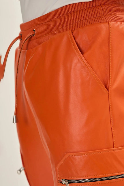 Men's Lambskin Leather Joggers - Orange | Ron Tomson