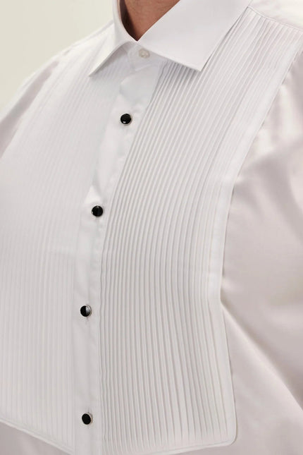 Men's Pleated Tuxedo Shirt - White | Ron Tomson