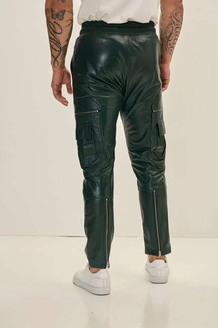 Men's Lambskin Leather Joggers - Green | Ron Tomson