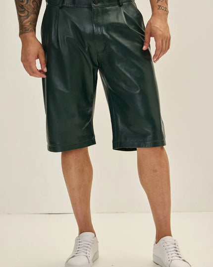 Men's Nappa Lambskin Leather Shorts - Green | Ron Tomson