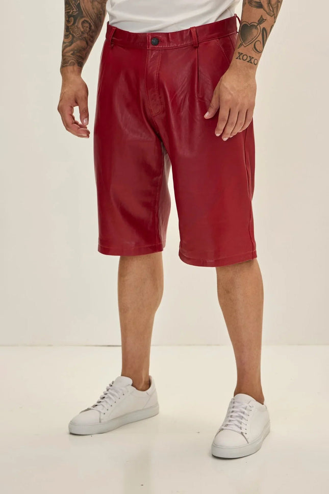 Men's Nappa Lambskin Leather Shorts - Red | Ron Tomson