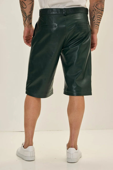Men's Nappa Lambskin Leather Shorts - Green | Ron Tomson