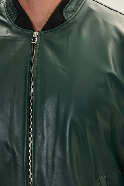 Men's Lambskin Leather Bomber Jacket - Green | Ron Tomson