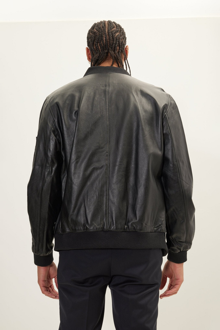 Men's Nappa Lambskin Bomber Jacket - Black | Ron Tomson