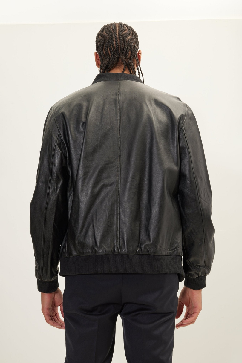 Men's Nappa Lambskin Bomber Jacket - Black | Ron Tomson