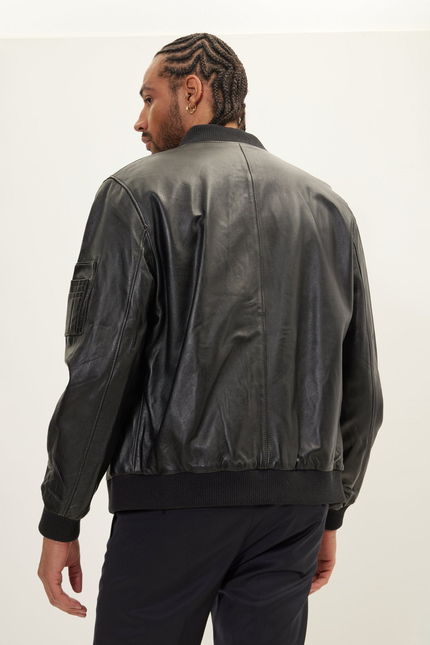 Men's Nappa Lambskin Bomber Jacket - Black | Ron Tomson