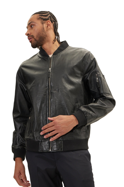 Men's Nappa Lambskin Bomber Jacket - Black | Ron Tomson