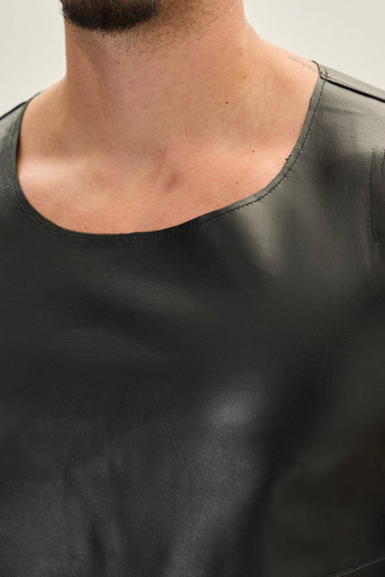 Men's Lambskin Leather Tank Top - Black | Ron Tomson