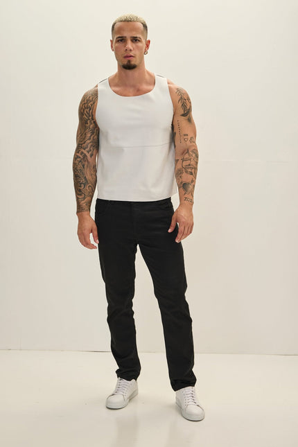 Men's Crew-Neck Lambskin Tank Top - White | Ron Tomson