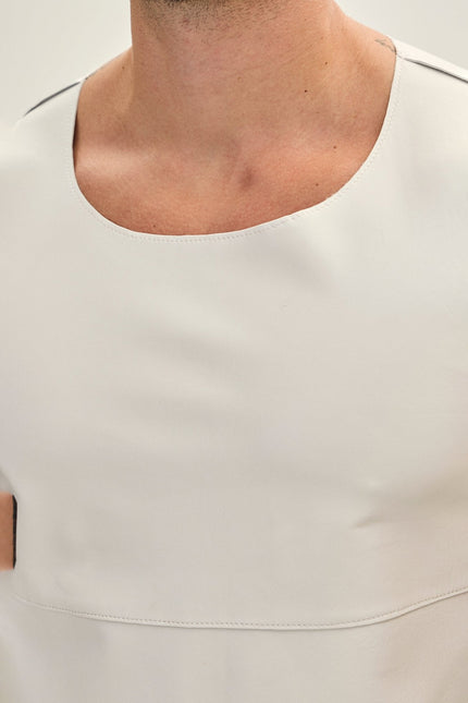 Men's Crew-Neck Lambskin Tank Top - White | Ron Tomson