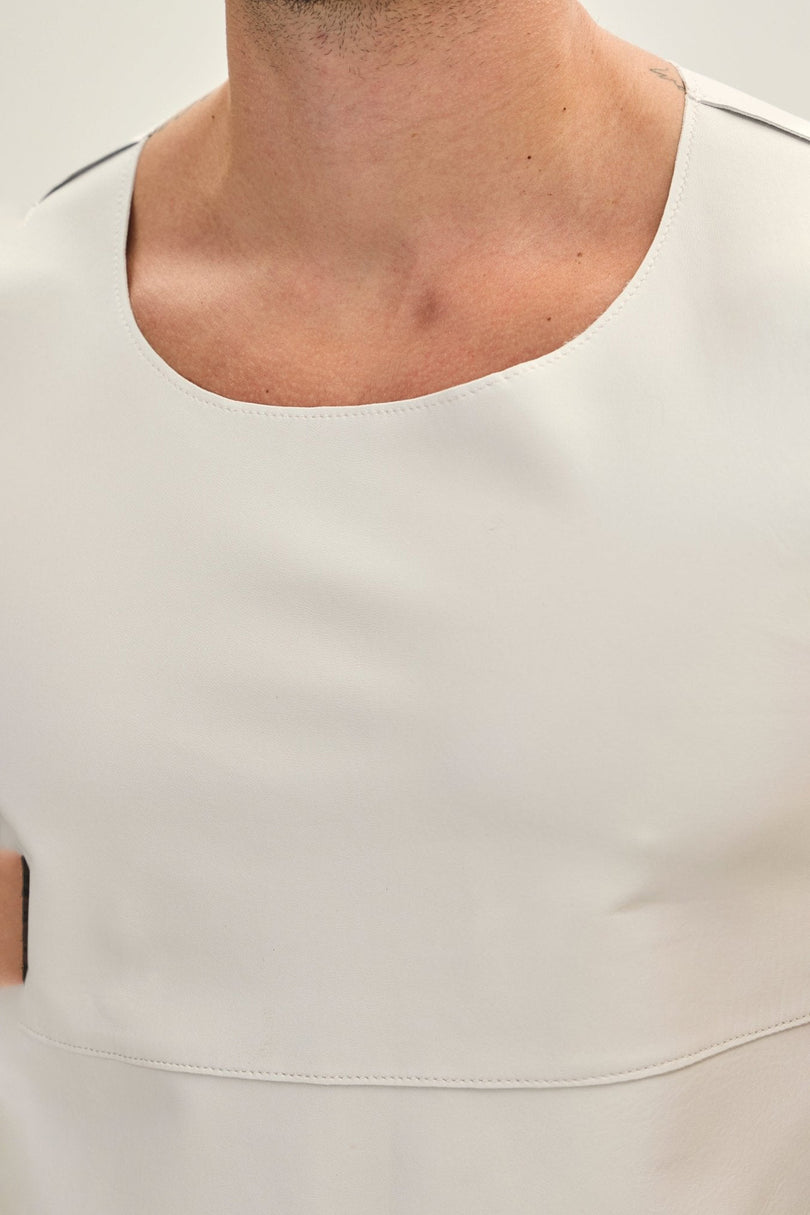 Men's Crew-Neck Lambskin Tank Top - White | Ron Tomson