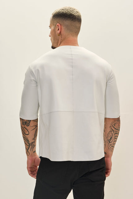 Men's Lambskin V-Neck Leather Shirt - White | Ron Tomson